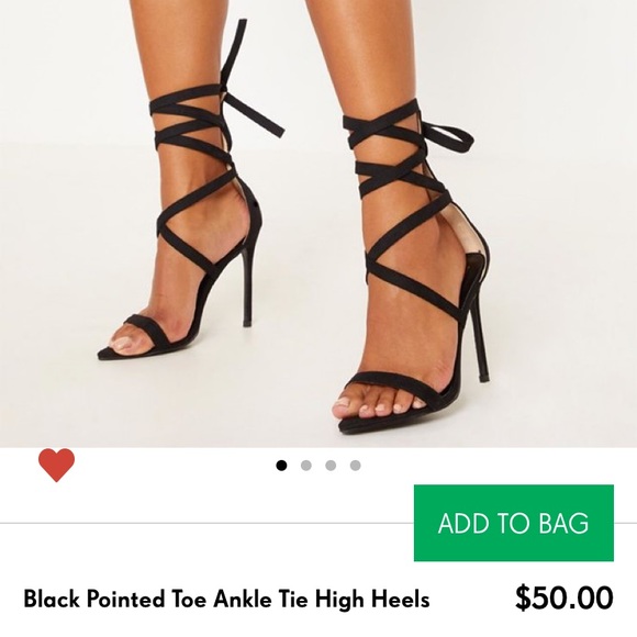 Black Pointed Toe Tie High Heels - Picture 5 of 6